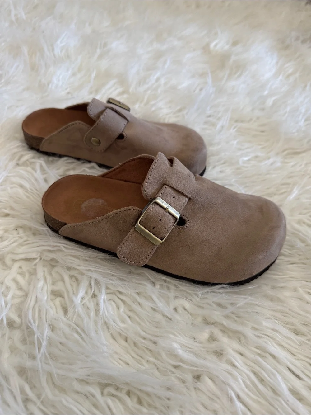 White Mountain Kids Taupe Suede Buckle Clogs